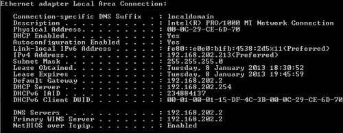ipconfig indicates local IP is 192.168.202.213