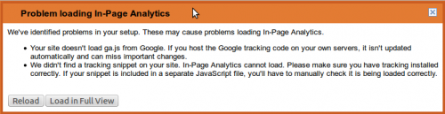 In-Page Analytics misleading error box